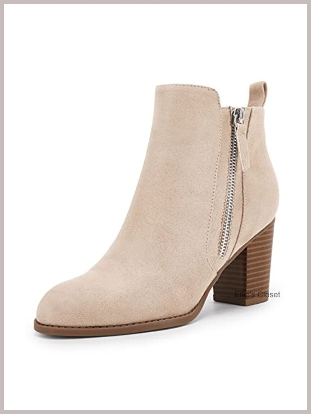 Suede Ankle Boots Chunky Block Heel Pointed Toe Side Zip Fall Winter Booties